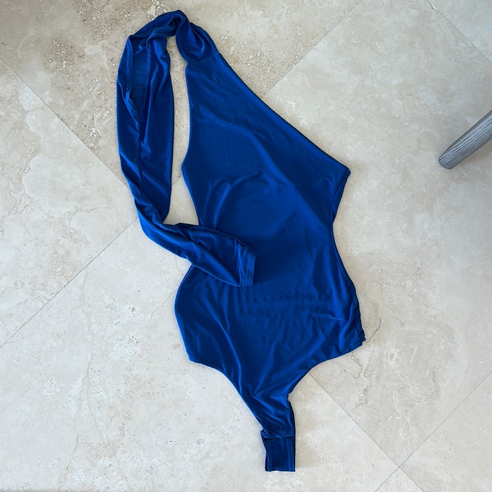 ratty little thing asymmetrical bodysuit blue